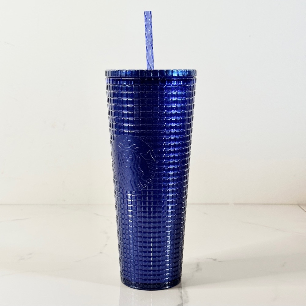 Starbucks Blueberry Glitter Grid Cold 24oz Tumbler Summer 2023 Blue